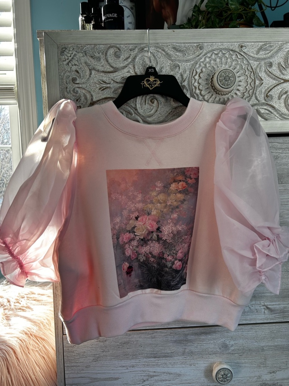 Selkie Pink Floral Puff-Sleeve Crop Top